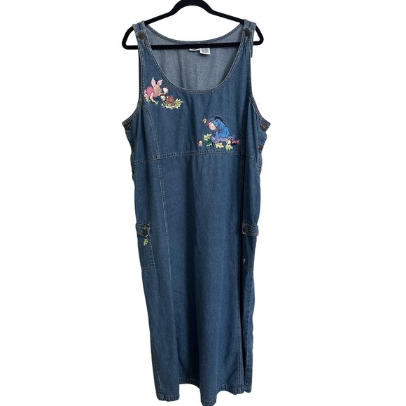 Vintage Dresses & Skirts - Vintage Disney Catalog Winnie the Pooh Embroidered Denim Jumper Dress - Women 2X